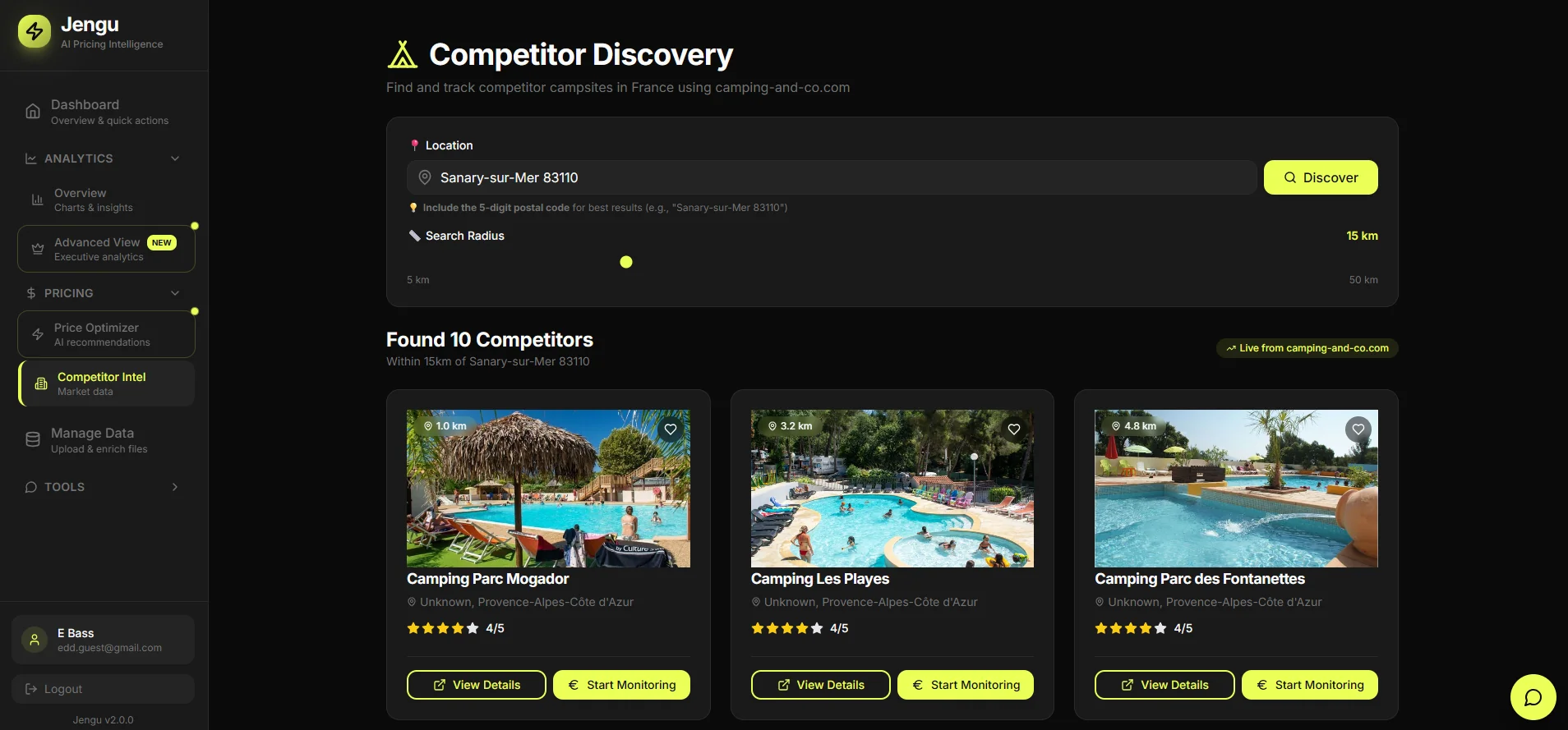 Competitor discovery screen